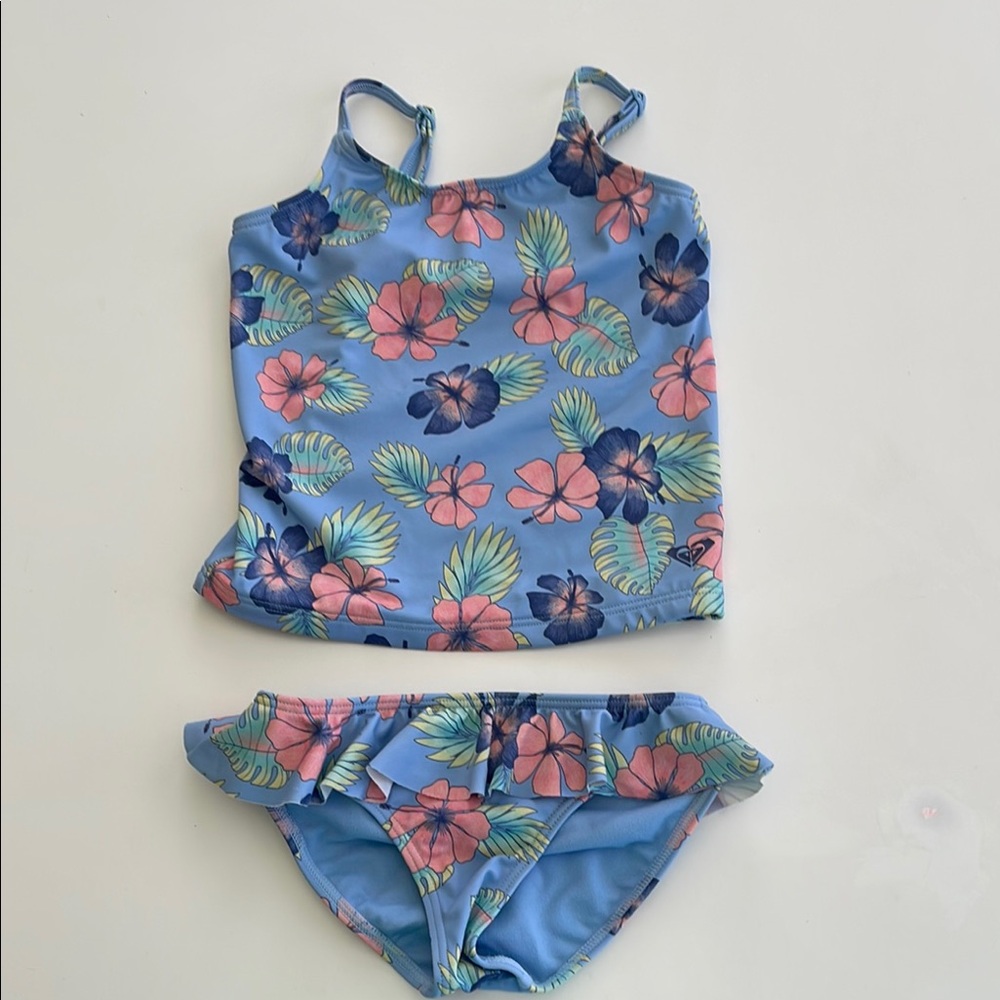 Roxy Girls Bikini  Floral Blue Kids Swim Set
